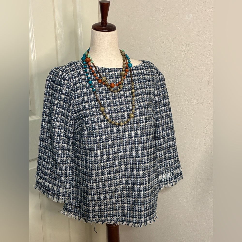 ANN TAYLOR Earth tone tweed top Size 10. Business. New with tag. Career.Fringe.